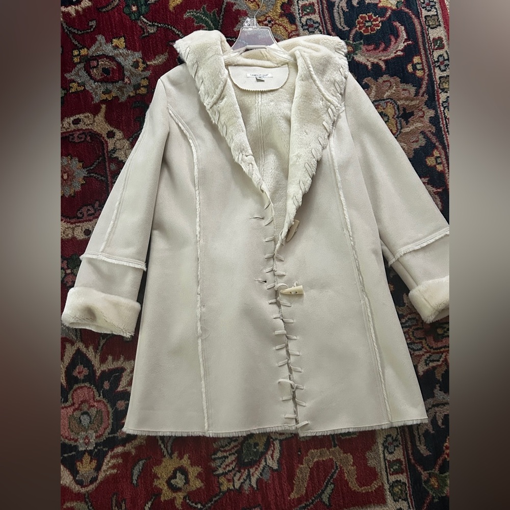 🥳 H P 🥳🙌🎉Coldwater Creek Suede Faux Fur Coat PM - Picture 2 of 10